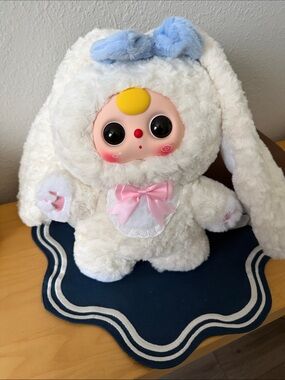 Baby Thee 400% Plush Bunny Doll with Pink Bow and Blue Head Bow